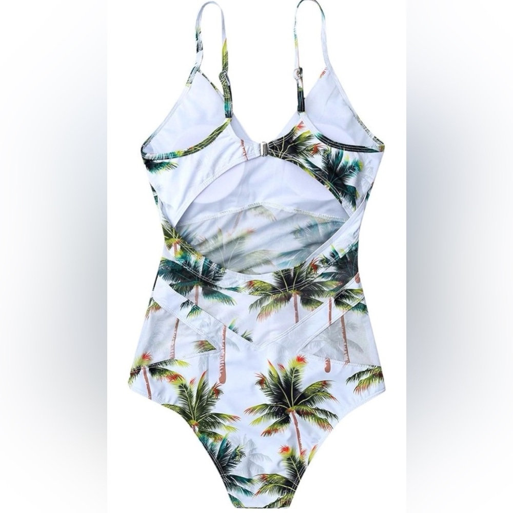 Riversong Backless One Piece Coconut Tropical Palm Tree Swimsuit White SZ XL - Picture 2 of 13